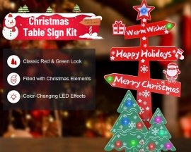 Christmas Table Sign Soldering Practice Kit, DIY LED Merry Christmas Tree Sign Electronics Kit with Colorful Lights, Electronic Soldering Projects for Xmas Decoration and Present