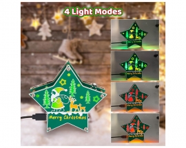 Christmas Star Lights Soldering Practice Kit With 4 Light Modes, DIY Pentagram LED Christmas Tree Santa Claus Elk Light Electronics Kit for STEM Education Decoration Creative Present