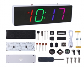 DC 5V Colorful LED Electronic Clock Kit, DIY Soldering Project, 12Hours 24Hours Display Date Time Temperature Alarm Clock Automatic Brightness Adjustment
