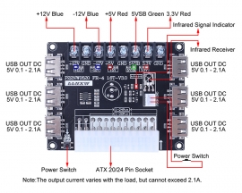 20Pin 24Pin Benchtop Power Board, USB ATX Adapter Board, Computer ATX Power Supply Breakout ATX Transfer to Adapter Board 3.3V 5V +/-12V