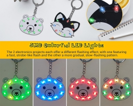 2pcs Soldering Learning Kit, DIY Fox and Bear Keychain with LED Flashing Light, Cute Pendant Soldering Practice Kit for Diyers Student Teaching and Learning