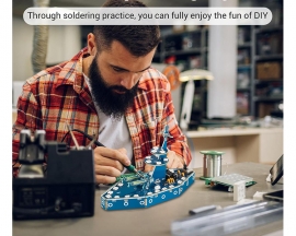 DIY Warship Model, Battleship Soldering Practice Kit with WS2812B RGB LED Flashing Light for Birthday Present School Education