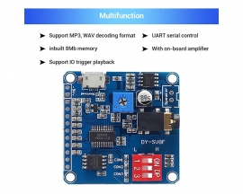 Voice Playback Module, Music Player Voice prompts Voice Broadcast Device, MP3 Trigger Amplifier Class D 5W 64MBit Flash for Arduino