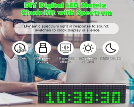 Soldering Practice Kits, LED Music Spectrum DIY Kit, DC 5V Green LED Dot Matrix Electronic Clock Soldering Project