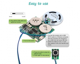 8M Capacity Recordable Sound Module Push Button Activated Micro USB Button Cell Powered for DIY Gift Music Greeting Cards