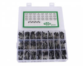 500pcs 24 Values Electrolytic Capacitor Kits 0.1uF/0.22uF/0.47uF/1uF/2.2uF/3.3uF/4.7uF/10uF/22uF/33uF/47uF/100uF/220uF/330uF//470uF/680uF/1000uF 10V/16V/25V/50V