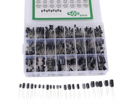 500pcs 24 Values Electrolytic Capacitor Kits 0.1uF/0.22uF/0.47uF/1uF/2.2uF/3.3uF/4.7uF/10uF/22uF/33uF/47uF/100uF/220uF/330uF//470uF/680uF/1000uF 10V/16V/25V/50V