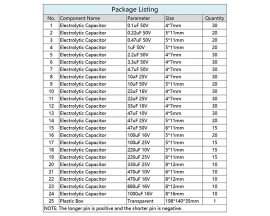 500pcs 24 Values Electrolytic Capacitor Kits 0.1uF/0.22uF/0.47uF/1uF/2.2uF/3.3uF/4.7uF/10uF/22uF/33uF/47uF/100uF/220uF/330uF//470uF/680uF/1000uF 10V/16V/25V/50V