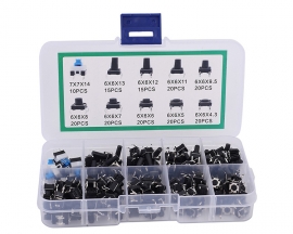 180pcs 10 Values 6*6mm Tact Switch Push Button Self-locking Switch Kits Component Kit