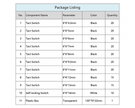 180pcs 10 Values 6*6mm Tact Switch Push Button Self-locking Switch Kits Component Kit