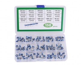 150pcs 10 Values Adjustable Potentiometer Kits 100ohm 200ohm 470ohm 1K 3.3K 4.7K 10K 20K 30K 47K 100K 200K 300K 500K 1M Component Kit