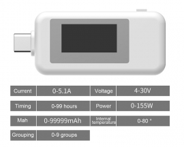 USB Voltage Current Meter DC 4V-30V 5.1A USB Charger Multi-Function Detector Voltmeter Ammeter