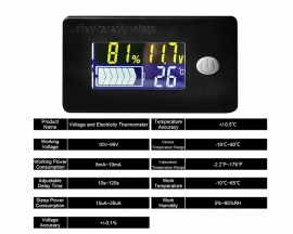 Battery Indicator Voltage and Electricity Thermometer LCD Display Voltmeter  for 10V-99V Battery