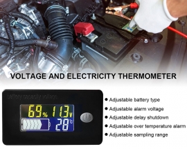 Battery Indicator Voltage and Electricity Thermometer LCD Display Voltmeter  for 10V-99V Battery