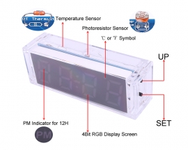 RGB 4Bit Digital Electronic Clock DIY Kit 5V Temperature Alarm 12/24H Time Date Home Clock