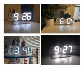 3D LED Digital Wall Clock, Time Date Temperature Display Nightlight Alarm Clock, 9.5'' 12/24 Hours Electronic Desktop Clock Adjustable Brightness