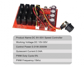 DC Motor Speed Controller 3600W 60A PWM Speed Control Module DC10V-50V 15Khz with Switch Extension Cord