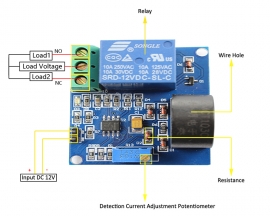 5A Overcurrent Protection Sensor Module AC Current Detection Sensor DC 12V Relay Module