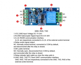 Modbus RTU 1-Channel Relay Module, RS485 Communication Protocol/TTL UART Relay
