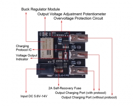 DC 5.6V-14V to DC 4.8V-5.6V Step-Down Module USB Power Bank 3 USB Port Charging Module