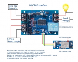 12V DC Digital Temperature Controller, WiFi APP Control High Temperature Control Module -99°C~999°C 24V Thermostat Control Switch Board with 10A One-Channel Relay Waterproof K-Type Thermocouple Probe