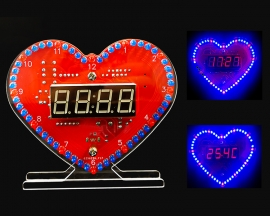 DIY Heart Shaped Rotating Led 4-Bit Digital Electronic Clock Kit, Date Time Temperature Display Alarm Clock DIY Kits for Soldering Skill Learning