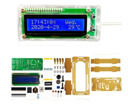 DIY Kit DS3231 LCD Temperature Display Perpetual Calendar Alarm Clock, DC 5V Electronic Clock Soldering Practice Kits