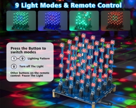 3D RGB LED Cube Soldering Practice Kit, ICSTATION Remote Control WS2812B SMD RGB Light Soldering Project Kit with 9 Lighting Modes and Music, DIY Electronics Kit for High School STEM Education Party Present