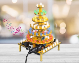 ICStation Cake Tower Soldering Practice Kit, 7-Layer Round Cake Tower With LED Lights, Happy Birthday Music DIY Cupcake Tree Tower Soldering Project Kits for STEM Education Creative Gift