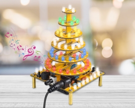 ICStation Cake Tower Soldering Practice Kit, 6-Layer Round Cake Tower With LED Lights, Happy Birthday Music DIY Cupcake Tree Tower Soldering Project Kits for STEM Education Creative Gift