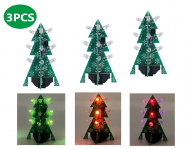 3PCS/Pack 3D Mini PCB Christmas Tree DIY Kit with LED Flashing Light, Simple LED Xmas Tree Electronic Soldering Kits for Beginners