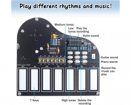 Soldering Practice Kit, 7 Keys Mini Piano Violin Guitar Soldering Project with 3 Tones, Electronic Musical Instrument Early Learning Educational DIY Soldering Kit for Home School Learning