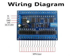 DC 12V 24V RES485 Modbus RTU Relay Controller,16CH-IN-NPN 16CH-OUT Programmable Switch Optocoupler Isolator for PLC