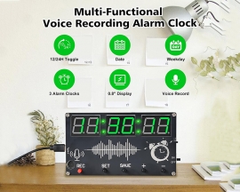 Recordable Alarm Clock Soldering Project, DIY Digital Clock Electronics Kit with 3 Independent Alarms 12/24H Switch 0.8-inch Display STEM Learning Soldering Project for School and Home Use