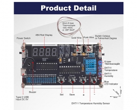 DC 4.5-5V Digital Thermometer Soldering Kit with High/Low Alarm, -50℃ to 450℃ Wide Range Thermocouple Sensor Electronics Kit for School Home Education