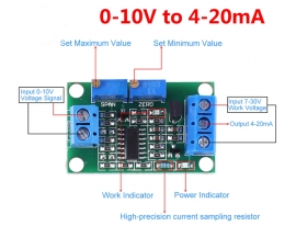 DC 0-10V to 4-20mA Non-Isolated Voltage to Current Converter Module LED Indicator DC7-30V For Circuit Safety Protection Equipment