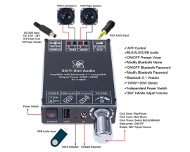 HIFI Bluetooth Amplifier Board 100W+100W Audio Amp Stereo APP/Infrared Remote Control for DIY Wireless Speakers