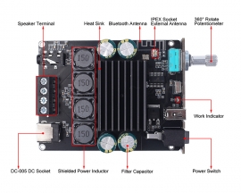 HIFI Bluetooth Amplifier Board 100W+100W Audio Amp Stereo APP/Infrared Remote Control for DIY Wireless Speakers